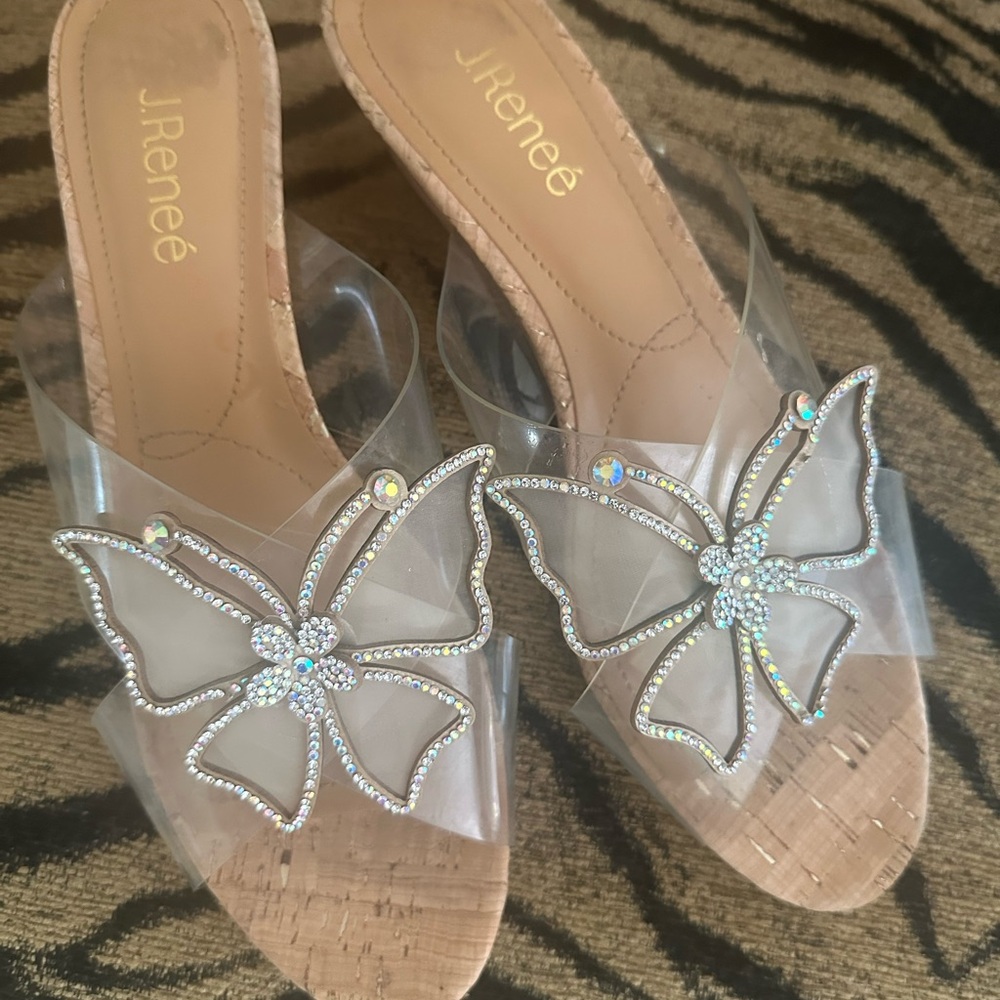 J.Renee Clear Sandals with Rhinestone Butterfly